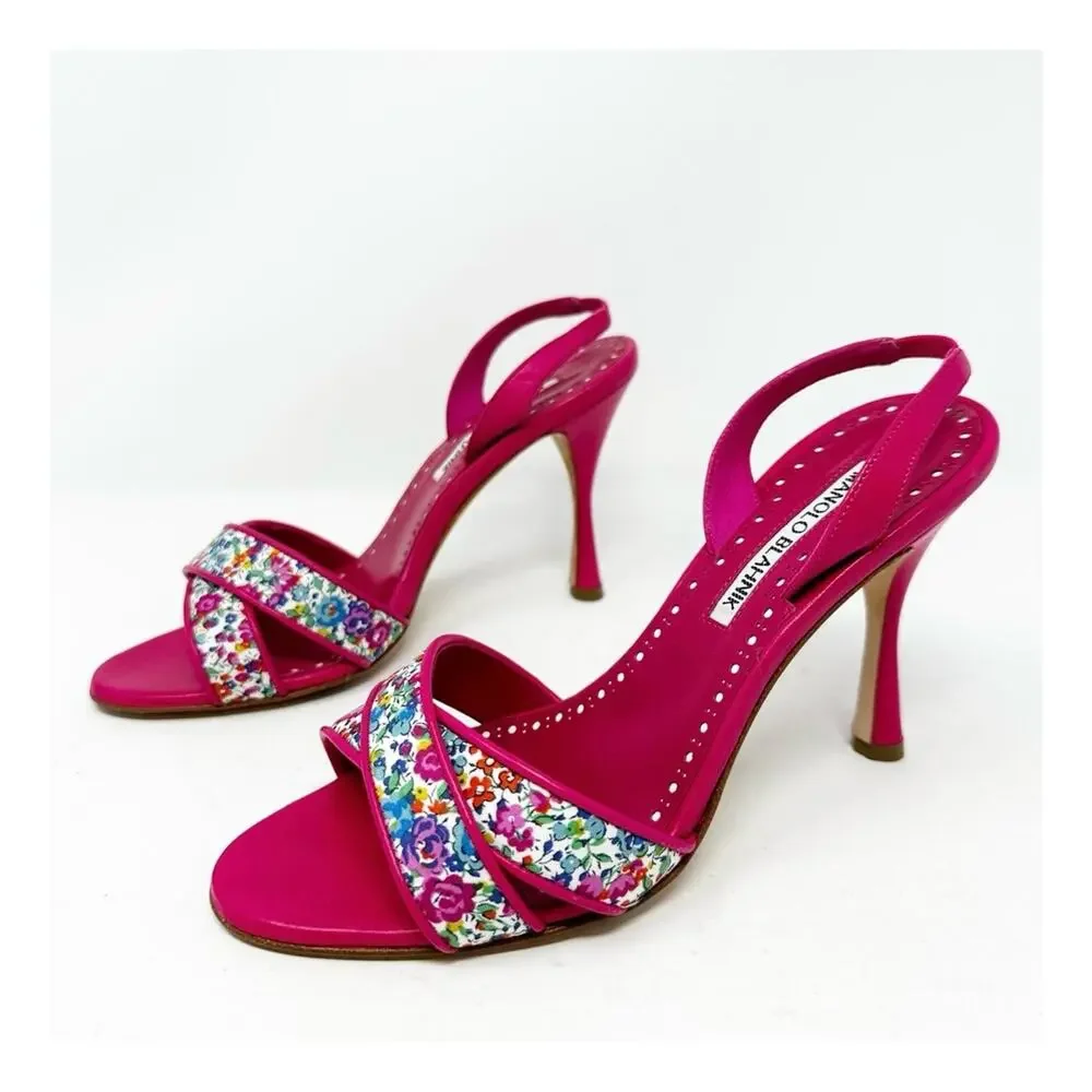 Manolo Blahnik Lasista Floral Slingback Sandals Womens Size EU 36